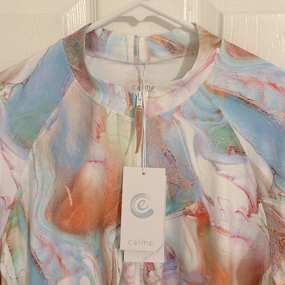Johnny Was Calme Surf Shirt Multi Pastel Marbled 1/3 Zip Fitted NWT Size XXL - Picture 7 of 11